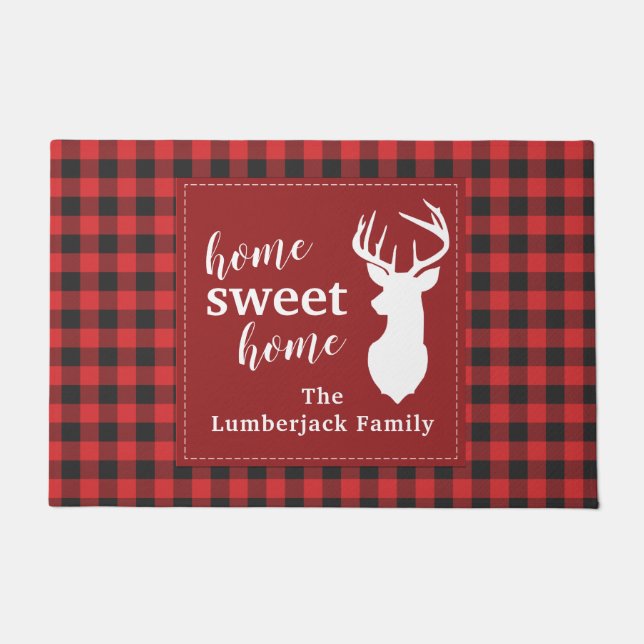 Personalised Lumberjack Plaid Christmas Holiday Doormat (Front)