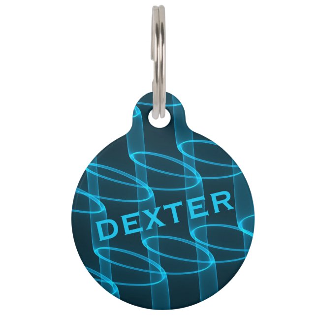 Personalised Luminous Cool Blue Waves Pet Tag (Front)
