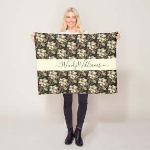 Personalised Lush Painted Magnolia Blooms Pattern Fleece Blanket