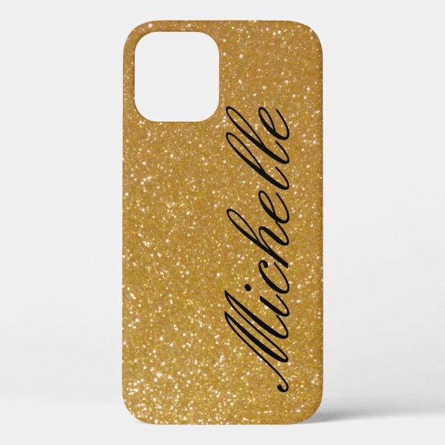 Personalised luxe faux gold glitter iPhone 12 case (Back)