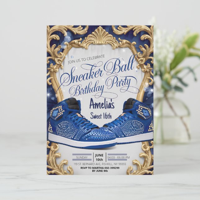 Personalised Luxurious Birthday Sneaker Ball Party Invitation (Standing Front)