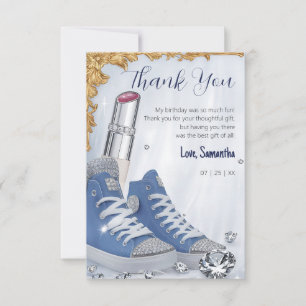 Personalised Luxurious Birthday Sneaker Ball Party Thank You Card