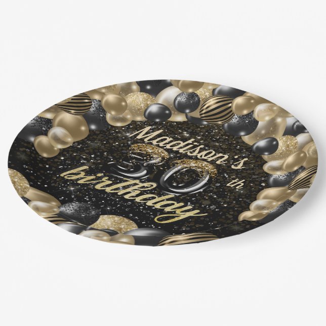 Personalised Luxury 30th Birthday Balloon Paper Pl Plate (Angled)
