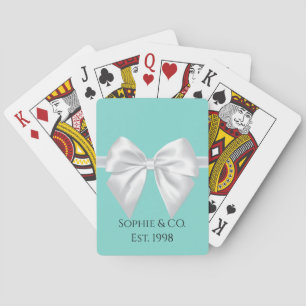 Personalised Luxury Aqua White Bow party favour Playing Cards