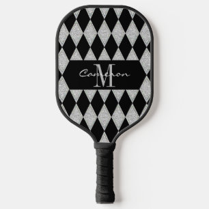 Personalised Luxury Black And Diamonds Pattern Pickleball Paddle
