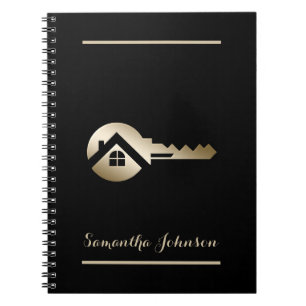 Personalised Luxury Blackwith Gold Key Real Estate Notebook