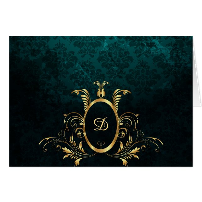 Personalised Luxury Damask gold Frame Card (Front Horizontal)