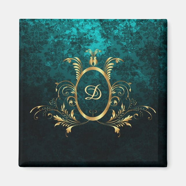 Personalised Luxury Damask gold Frame Magnet (Front)