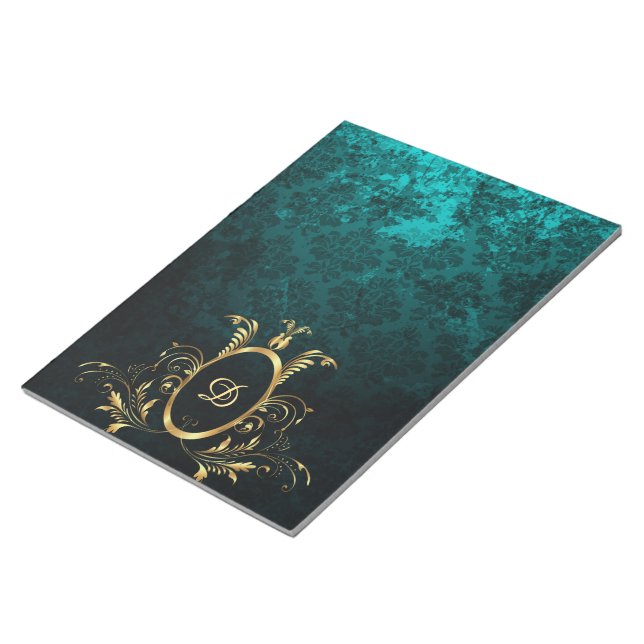 Personalised Luxury Damask gold Frame Notepad (Angled)