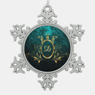 Personalised Luxury Damask gold Frame Snowflake Pewter Christmas Ornament