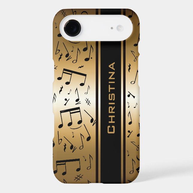 Personalised Luxury Gold and Black Music Notes Case-Mate iPhone Case (Back)