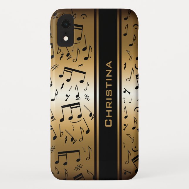 Personalised Luxury Gold and Black Music Notes Case-Mate iPhone Case (Back)