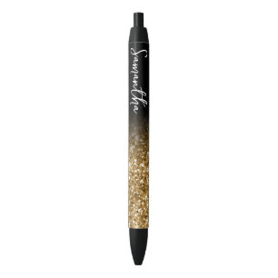 Personalised Luxury Gold Glitter Ombre Black Ink Pen