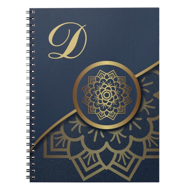 Personalised Luxury Gold Mandala Art Blue Notebook (Front)