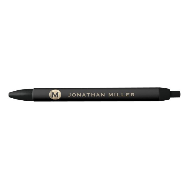 Personalised Luxury Round Monogram Black Ink Pen (Front)