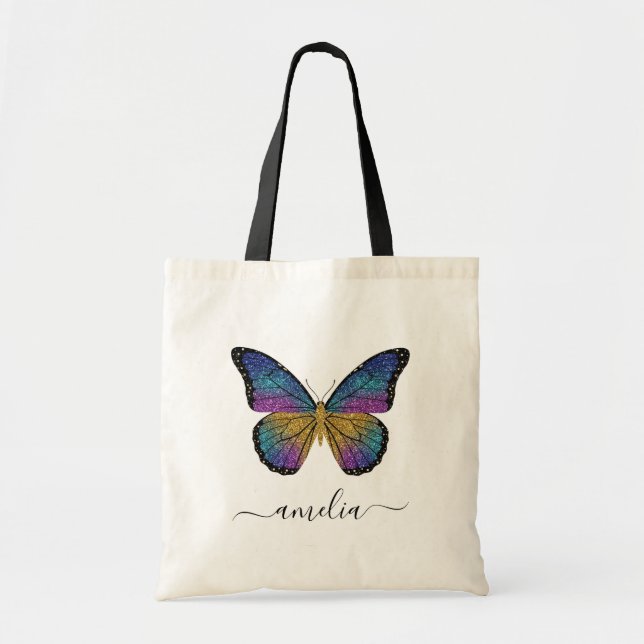 Personalised Luxury Sparkling Glitter Butterfly    Tote Bag (Front)
