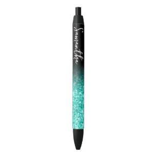 Personalised Luxury Turquoise Glitter Ombre Black Ink Pen