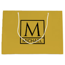 Personalised M Gold Gift Bag with Initial & Name
