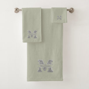 Personalised M Initial Silver Monogram Your Name Bath Towel Set