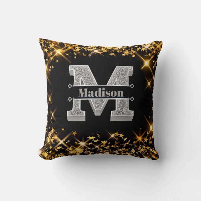 Personalised M Initial Silver Monogram Your Name Cushion (Front)