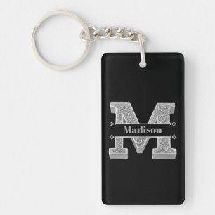 Personalised M Initial Silver Monogram Your Name   Key Ring