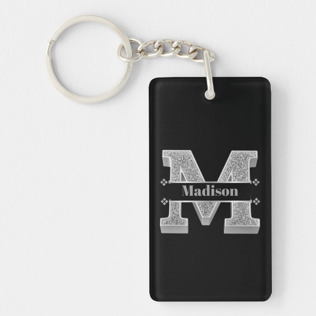 Personalised M Initial Silver Monogram Your Name   Key Ring (Front)