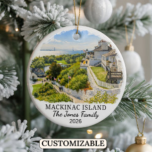 Personalised Mackinac Island, Custom Michigan Ceramic Ornament