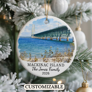 Personalised Mackinac Island, Custom Michigan Ceramic Ornament