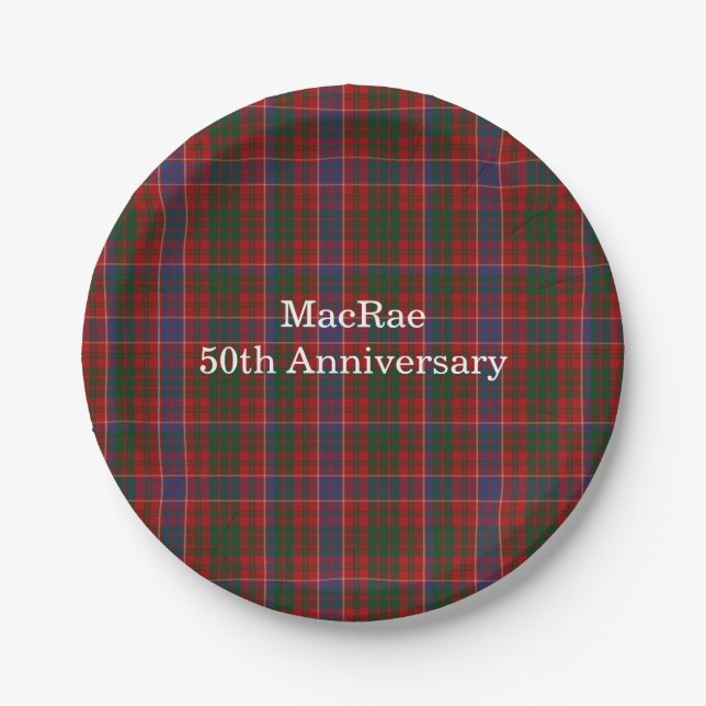 Personalised MacRae Clan Tartan Plaid Paper Plate (Front)