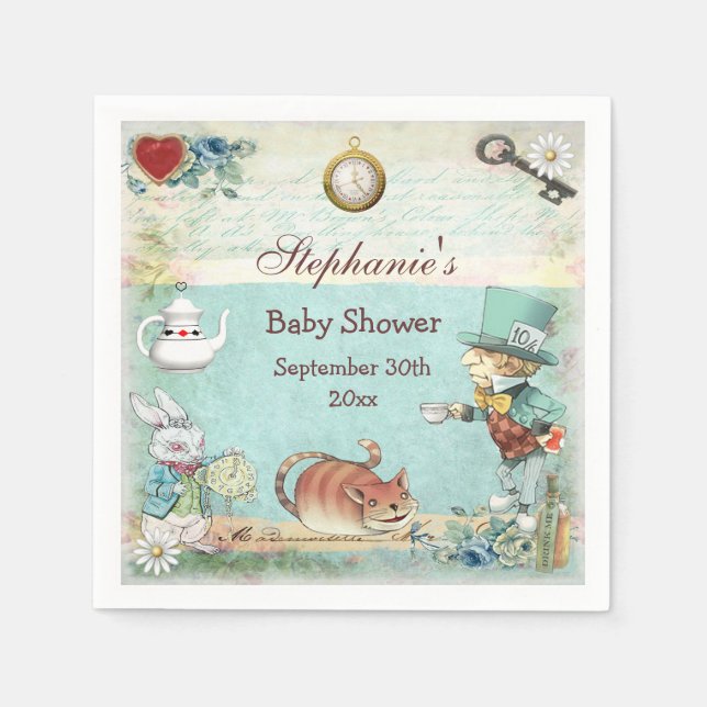 Personalised Mad Hatter Baby Shower Napkin (Front)