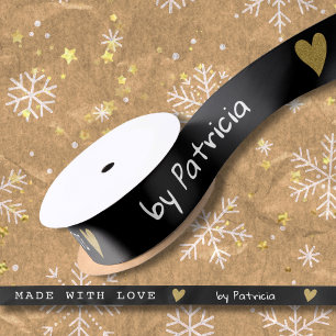 Personalised Made With Love Black And Gold Heart  Satin Ribbon