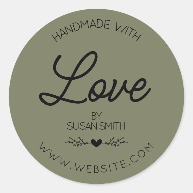 Personalised Made with Love Handmade Classic Round Sticker (Front)