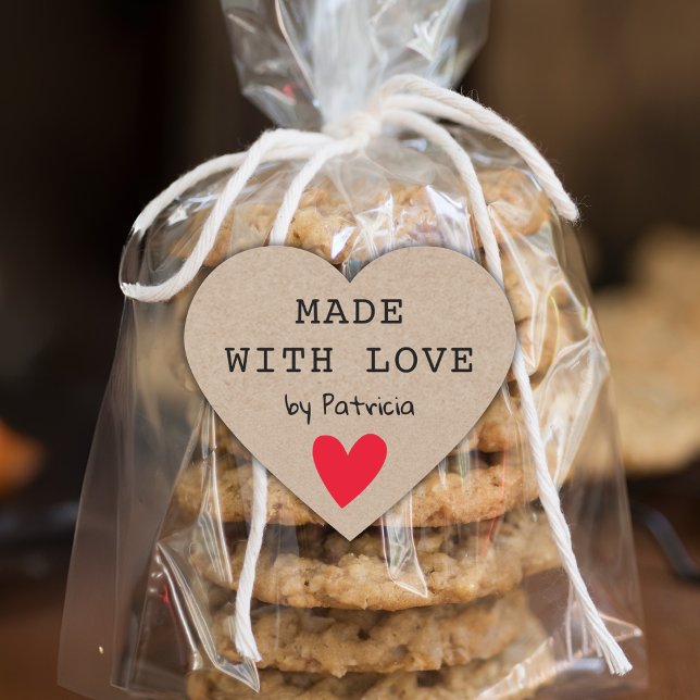 Personalised Made With Love Red Heart Kraft  Sticker (Creator Uploaded)