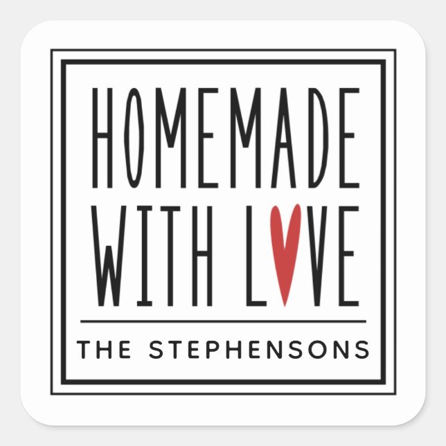Personalised Made With Love Square Sticker (Front)