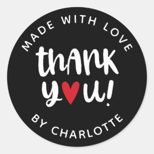 Personalised Made With Love Thank You Classic Round Sticker