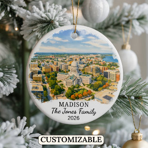 Personalised Madison Ornament, Custom Wisconsin Ceramic Ornament