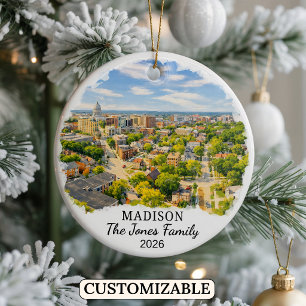 Personalised Madison Ornament, Custom Wisconsin Ceramic Ornament