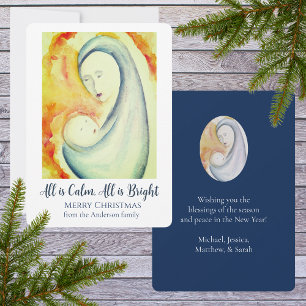Personalised Madonna and Child Watercolor Holiday Card