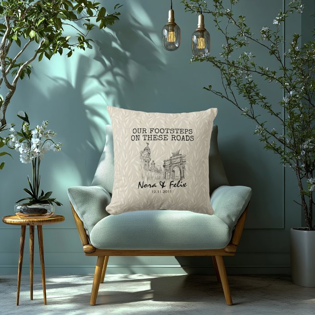 Personalised Madrid Skyline Textured Leaf Pattern Cushion (Creator Uploaded)
