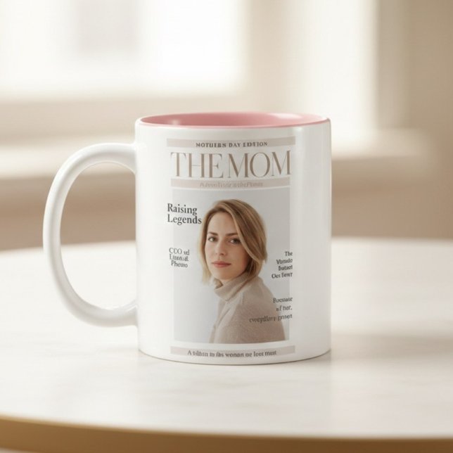 Personalised Magazine Cover Mum – Custom Photo Two-Tone Coffee Mug (Creator Uploaded)