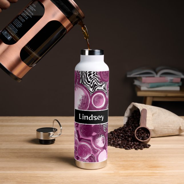 Personalised Magenta Fluid Art      Water Bottle (Coffee)