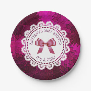 Personalised Magenta Girl's Baby Shower Plate