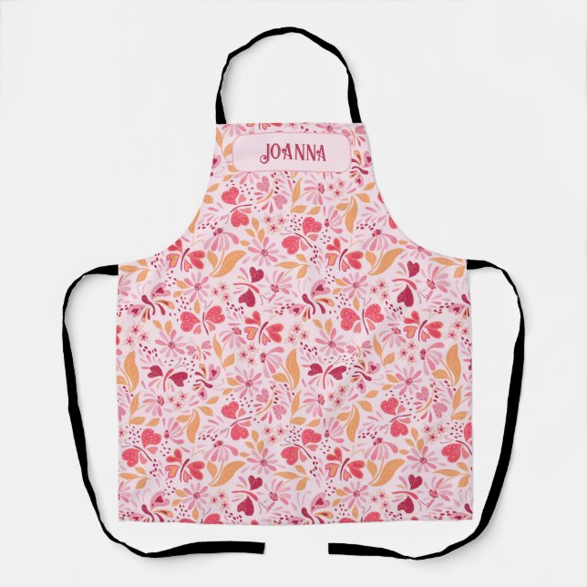 Personalised Magenta Love & Butterflies Apron (Front)