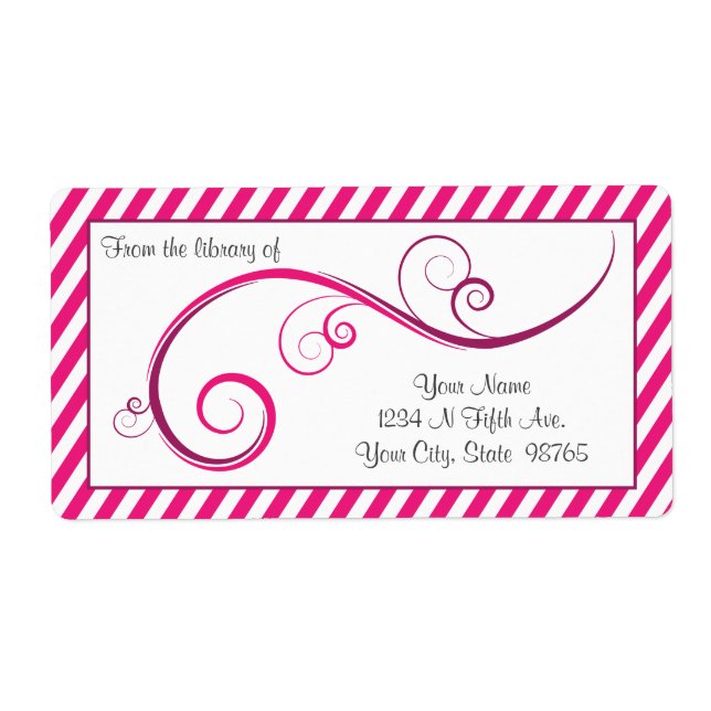 Personalised Magenta Swirl Bookplate (Front)