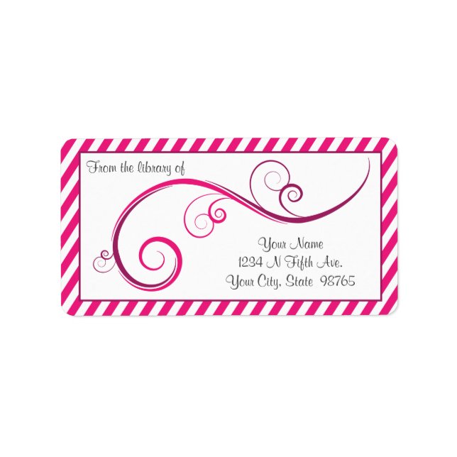 Personalised Magenta Swirl Bookplate Label (Front)