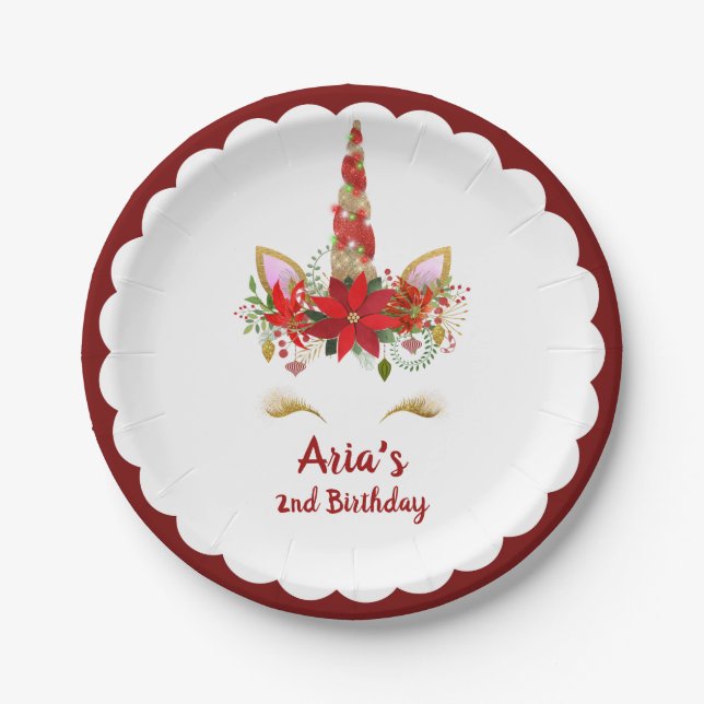 Personalised Magical Christmas Unicorn Birthday Paper Plate (Front)