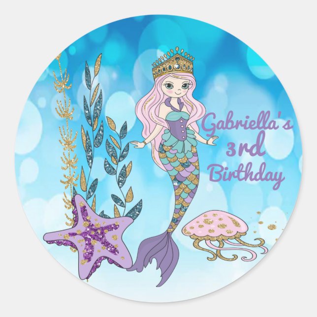Personalised Magical Glitter Mermaid Sticker (Front)