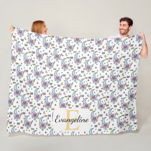 Personalised Magical Moon Bow Pastel Pattern Fleece Blanket