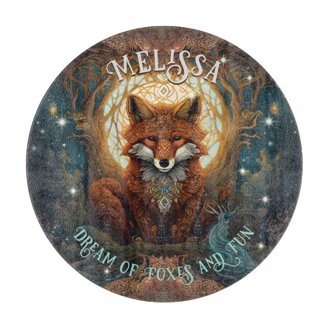 Personalised Magical Moonlit Celtic Fox Cutting Board (Front)