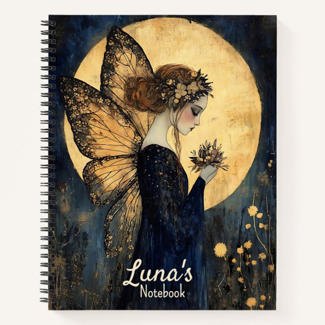 Personalised Magical Night Fairy with Golden Moon Notebook (Front)